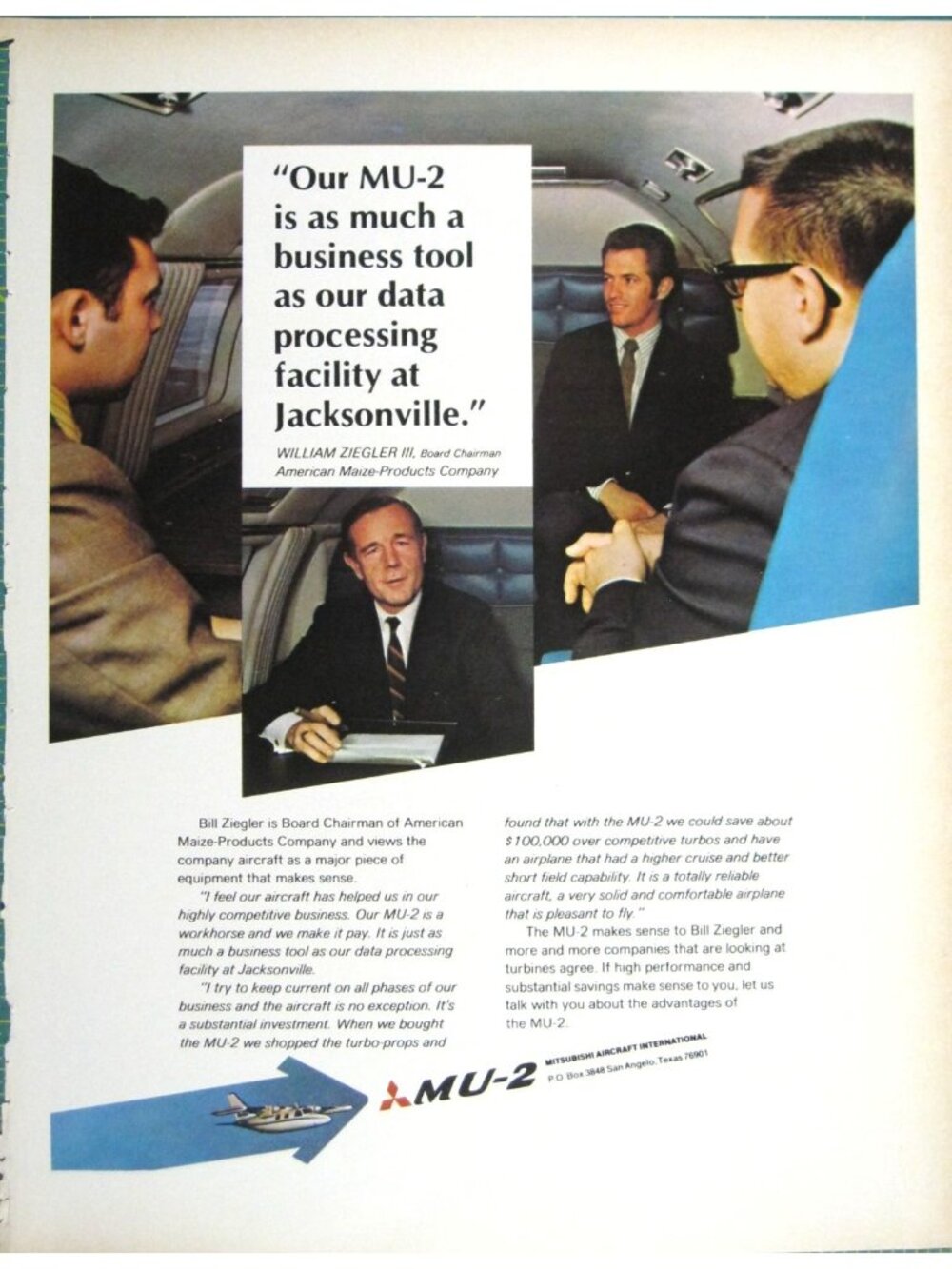 Print Ad Mitsubishi MU-2 Airplane Business Aviation Jet 1970s